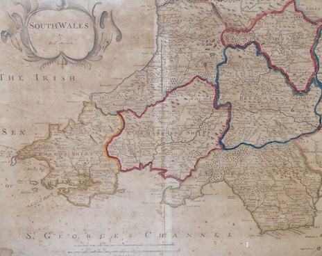 Robert Morden (1650-1703), hand coloured engraved map of South Wales, 36 x 44cm